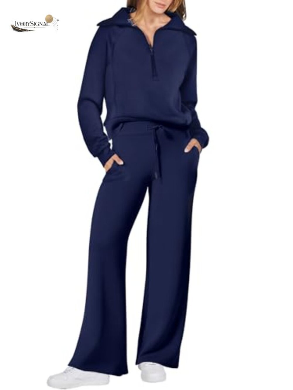 ANRABESS Women 2 Piece Lounge Set Half Zip Wide Leg Sweatpants Casual Travel
